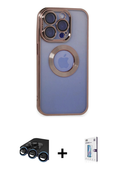 ieg™ iPhone 15 Pro Max Kılıf Pusula Form - Siyah Bilvis 0.18mm Plus Cam Ekran Koruyucu + Lacivert Ra