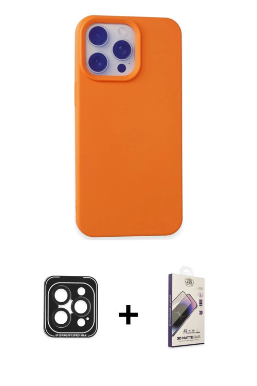 ieg™ iPhone 15 Pro Max Kılıf Ahenk Serisi - Siyah Bilvis 3D Mat Cam Ekran Koruyucu + Siyah PVD Metal