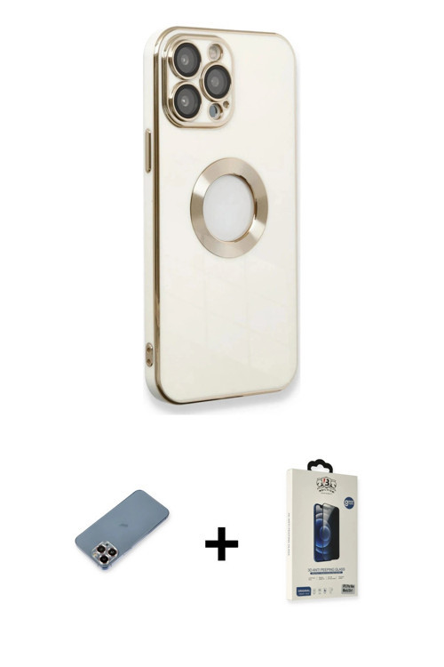 ieg™ iPhone 13 Pro Max Kılıf İz Form Serisi - Siyah Bilvis Hayalet Cam Ekran Koruyucu + Mor Metal Ka