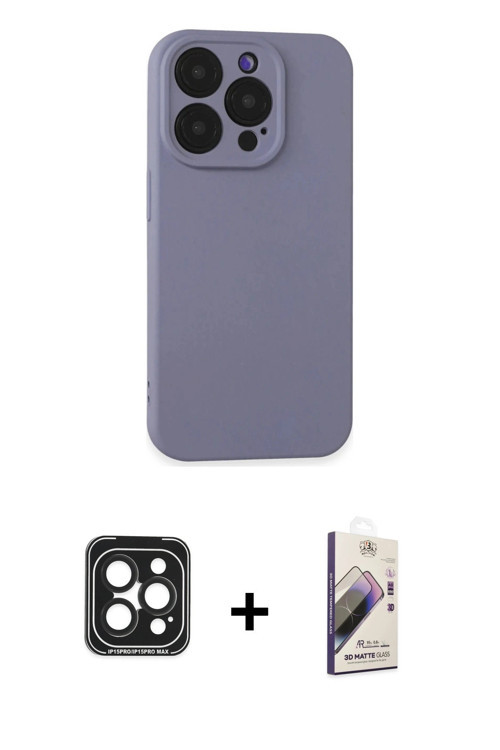 ieg™ iPhone 15 Pro Max Kılıf Ahenk Serisi - Siyah Bilvis 3D Mat Cam Ekran Koruyucu + Siyah PVD Metal