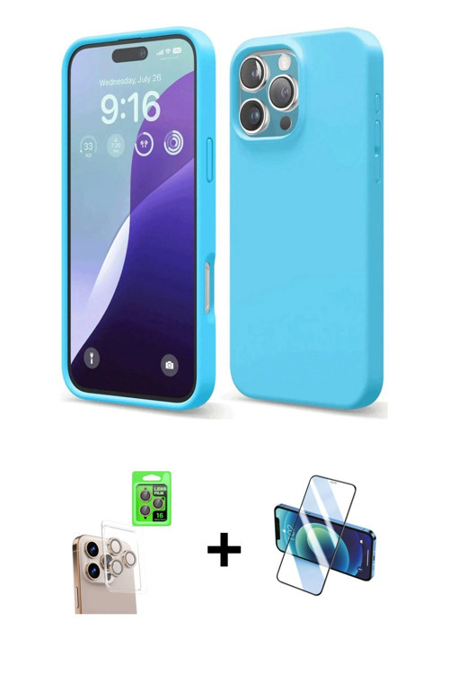 ieg™ iPhone 16 Pro Max Kılıf Ahenk Serisi - Siyah 3D Antistatik Seramik Nano Ekran Koruyucu + Natura