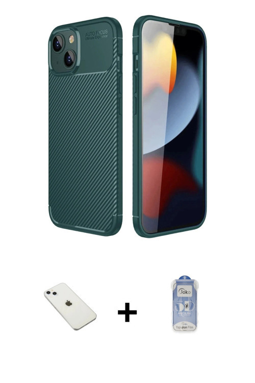 ieg™ iPhone 14 Kılıf Eksen Form Prime - Siyah Joko Magic 5D Cam + Sierra Blue Diamond Kamera Lens