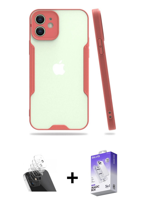 ieg™ iPhone 12 Kılıf Atlas Asil Serisi - Siyah Bilvis 5in1 3D Magic Cam Ekran Koruyucu + Şeffaf Kame