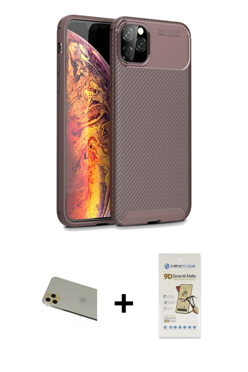 ieg™ iPhone 11 Pro Max Kılıf Eksen Form Prime - Siyah Mat Seramik Nano Ekran Koruyucu + Gold Rainbow