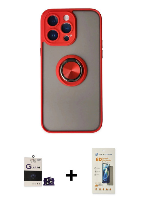ieg™ iPhone 14 Pro Max Kılıf Yörünge Çizgi - Siyah 6D Mat Seramik Hayalet Nano Ekran Koruyucu + Deri