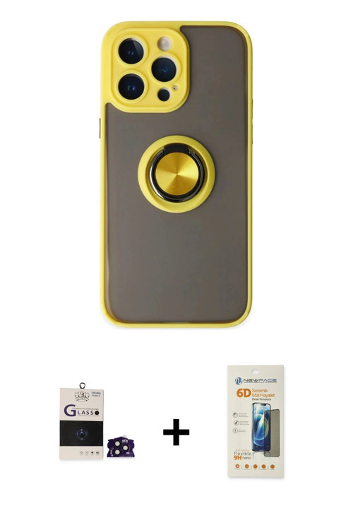 ieg™ iPhone 14 Pro Max Kılıf Yörünge Çizgi - Siyah 6D Mat Seramik Hayalet Nano Ekran Koruyucu + Deri