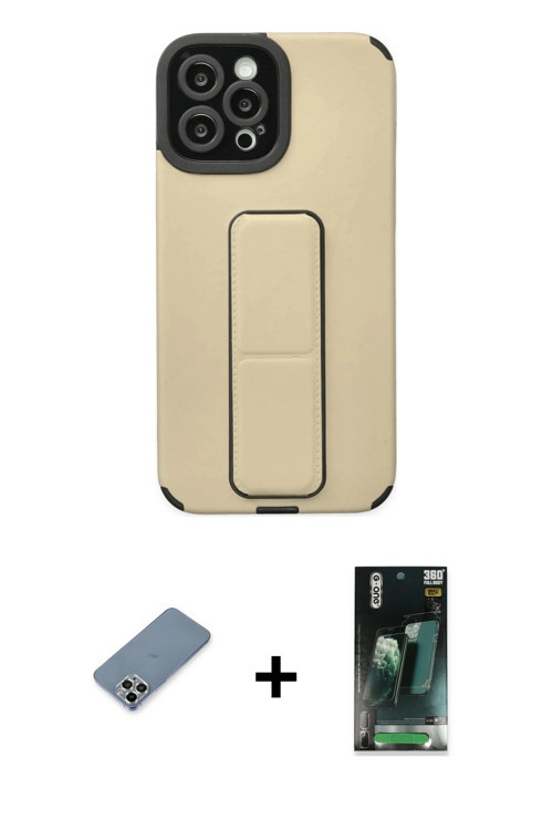 ieg™ iPhone 12 Pro Max Kılıf Çekirdek Yansıma - Şeffaf 360 Full Body Arka Koruyucu + Gümüş Metal Kam