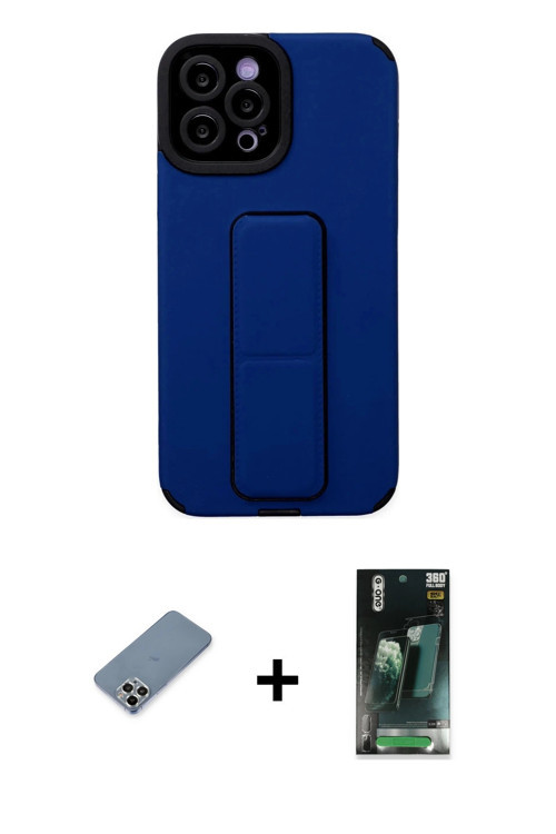 ieg™ iPhone 12 Pro Max Kılıf Çekirdek Yansıma - Şeffaf 360 Full Body Arka Koruyucu + Gümüş Metal Kam