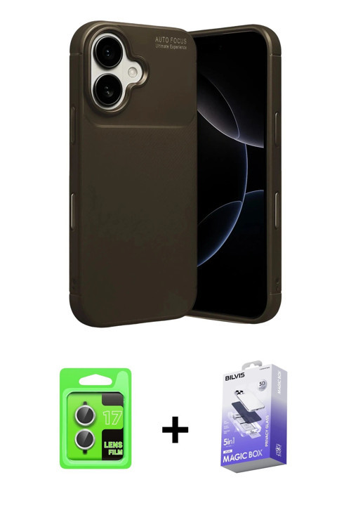 ieg™ iPhone 17 Kılıf Eksen Form Prime - Siyah Bilvis 5in1 5D Magic Hayalet Cam Ekran Koruyucu + Gümü