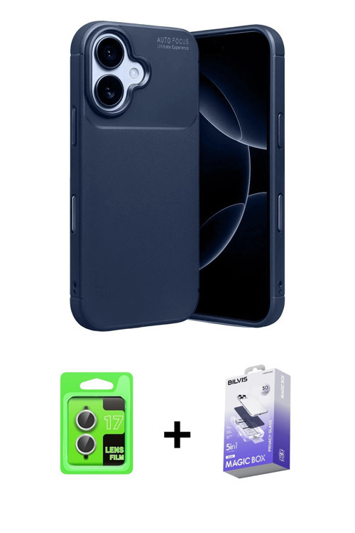 ieg™ iPhone 17 Kılıf Eksen Form Prime - Siyah Bilvis 5in1 5D Magic Hayalet Cam Ekran Koruyucu + Gümü