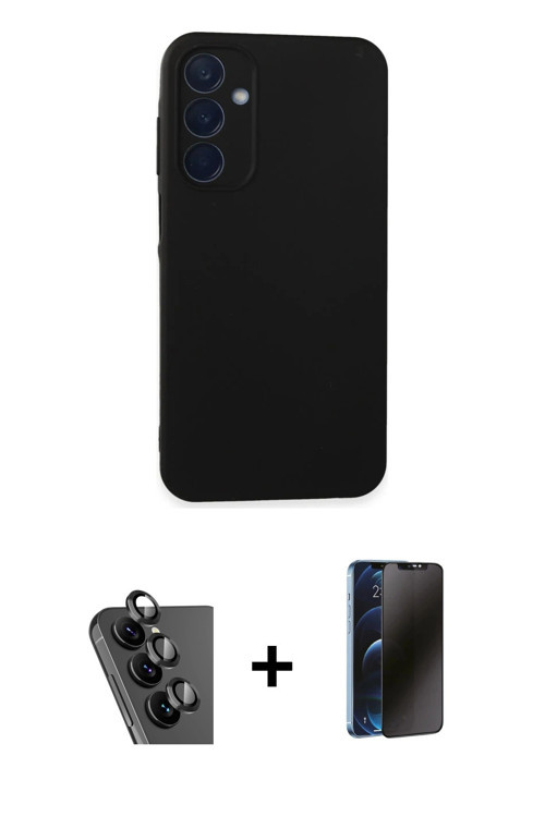ieg™ Galaxy A25 5G Kılıf Ahenk Serisi - Siyah 3D Antistatik Hayalet Cam Ekran Koruyucu + Siyah Valde