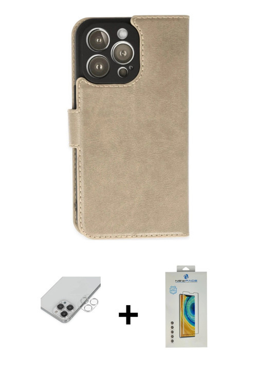 ieg™ iPhone 14 Pro Max Kılıf Siluet Işık Serisi - Siyah Polymer Nano Ekran Koruyucu + Gümüş Band Met