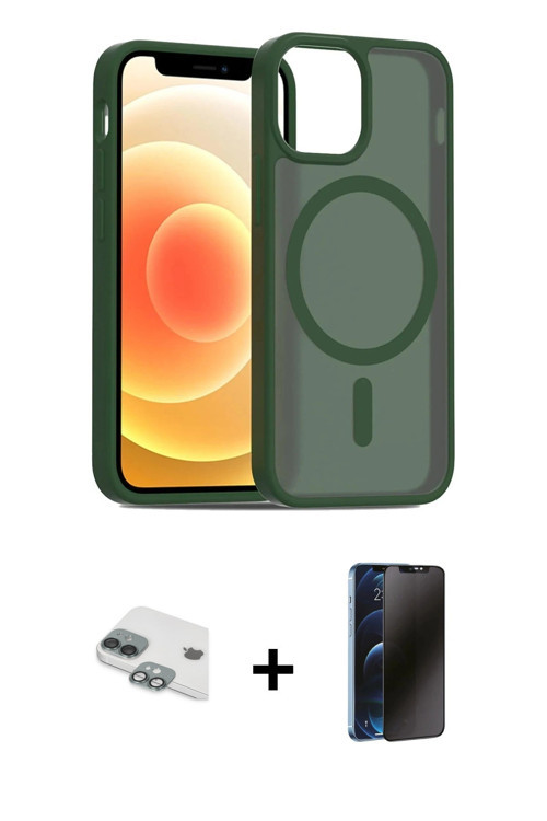 ieg™ iPhone 11 Kılıf Siluet Minimal Prime - Siyah 3D Antistatik Hayalet Cam Ekran Koruyucu + Yeşil P