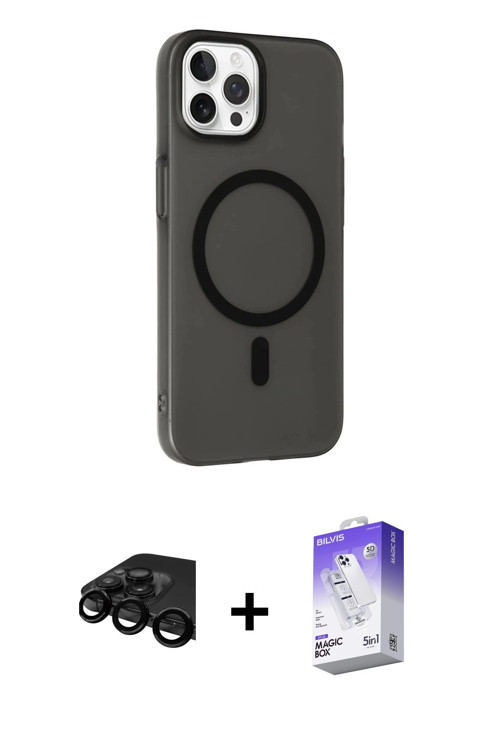 ieg™ iPhone 15 Pro Max Kılıf Çekirdek Modern Prime - Siyah Bilvis 5in1 3D Magic Cam Ekran Koruyucu +