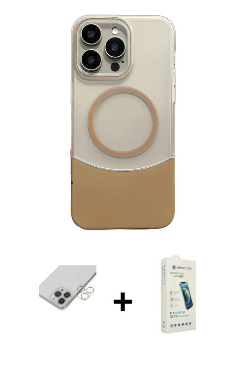 ieg™ iPhone 14 Pro Max Kılıf Kozmos Form Özel Seri - Şeffaf Pasifik Cam Ekran Koruyucu + Gold Band M
