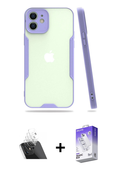 ieg™ iPhone 12 Kılıf Atlas Asil Serisi - Siyah Bilvis 5in1 3D Magic Cam Ekran Koruyucu + Şeffaf Kame