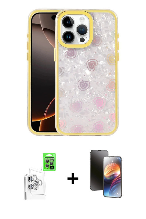 ieg™ iPhone 16 Pro Kılıf Odak Prime - Siyah 3D Antistatik Mat Seramik Nano Ekran Koruyucu + Beyaz Ra