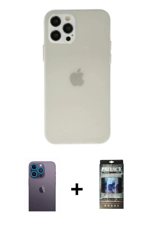 ieg™ iPhone 12 Pro Kılıf Atlas Minimal Prime - Siyah 34D Hayalet Izgaralı Cam + Mavi Neon Fosforlu K