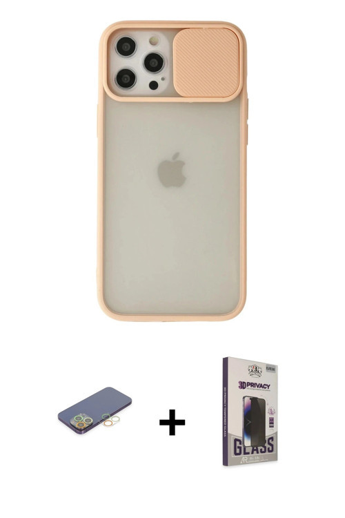 ieg™ iPhone 12 Pro Max Kılıf Vadi Çizgi - Siyah Bilvis Hayalet Cam Ekran Koruyucu + Sarı Renkli Kame