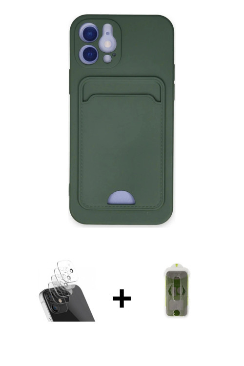 ieg™ iPhone 12 Kılıf Vadi Çizgi Prime - Siyah Joko Magic 5D Hayalet Cam + Şeffaf Kamera Lens Koruma