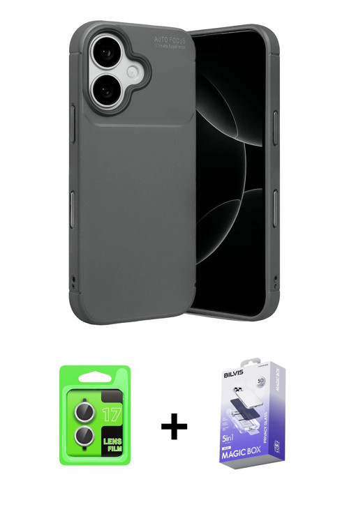 ieg™ iPhone 17 Kılıf Eksen Form Prime - Siyah Bilvis 5in1 5D Magic Hayalet Cam Ekran Koruyucu + Gümü