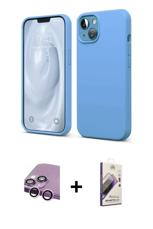 ieg™ iPhone 14 Kılıf Kozmos Yansıma Özel Seri - Siyah Bilvis 3D Mat Cam Ekran Koruyucu + Mor Raze Me