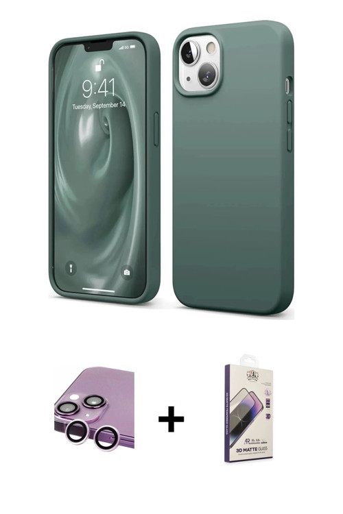 ieg™ iPhone 14 Kılıf Kozmos Yansıma Özel Seri - Siyah Bilvis 3D Mat Cam Ekran Koruyucu + Mor Raze Me