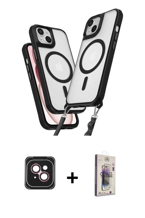 ieg™ iPhone 14 Kılıf Atlas Doku Koleksiyonu - Siyah Bilvis 3D Cam Ekran Koruyucu + Pembe PVD Metal K