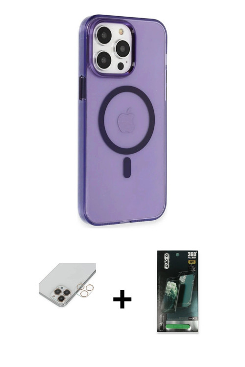 ieg™ iPhone 14 Pro Max Kılıf Kıvılcım Asil Özel Seri - Şeffaf 360 Full Body Arka Koruyucu + Gold Ban