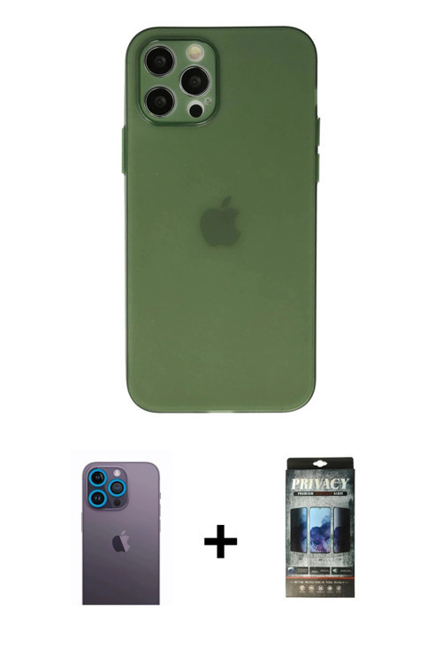 ieg™ iPhone 12 Pro Kılıf Atlas Minimal Prime - Siyah 34D Hayalet Izgaralı Cam + Mavi Neon Fosforlu K