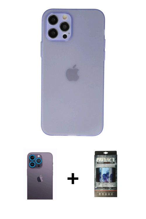 ieg™ iPhone 12 Pro Kılıf Atlas Minimal Prime - Siyah 34D Hayalet Izgaralı Cam + Mavi Neon Fosforlu K