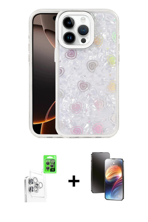 ieg™ iPhone 16 Pro Kılıf Odak Prime - Siyah 3D Antistatik Mat Seramik Nano Ekran Koruyucu + Beyaz Ra