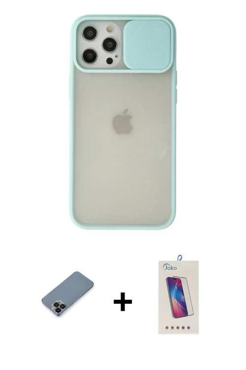 ieg™ iPhone 12 Pro Max Kılıf Vadi Çizgi - Siyah Joko 5D Cam + Siyah Metal Kamera Lens Koruma Cam