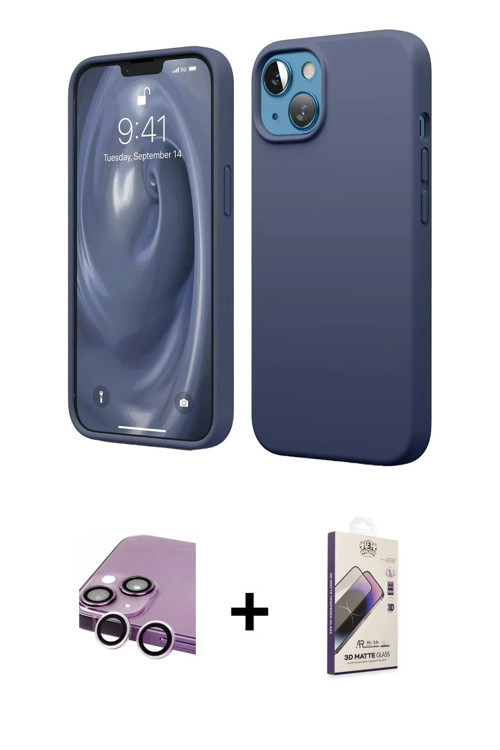 ieg™ iPhone 14 Kılıf Kozmos Yansıma Özel Seri - Siyah Bilvis 3D Mat Cam Ekran Koruyucu + Mor Raze Me