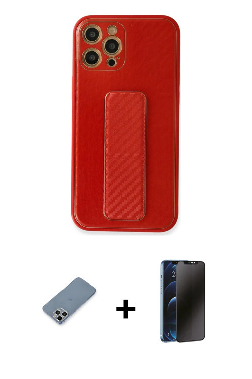 ieg™ iPhone 12 Pro Kılıf Yörünge Yansıma - Siyah 3D Antistatik Hayalet Cam Ekran Koruyucu + Gümüş Me