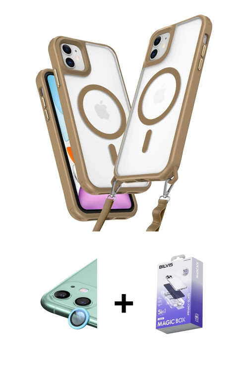 ieg™ iPhone 11 Kılıf Atlas Doku Koleksiyonu - Siyah Bilvis 5in1 5D Magic Hayalet Cam Ekran Koruyucu