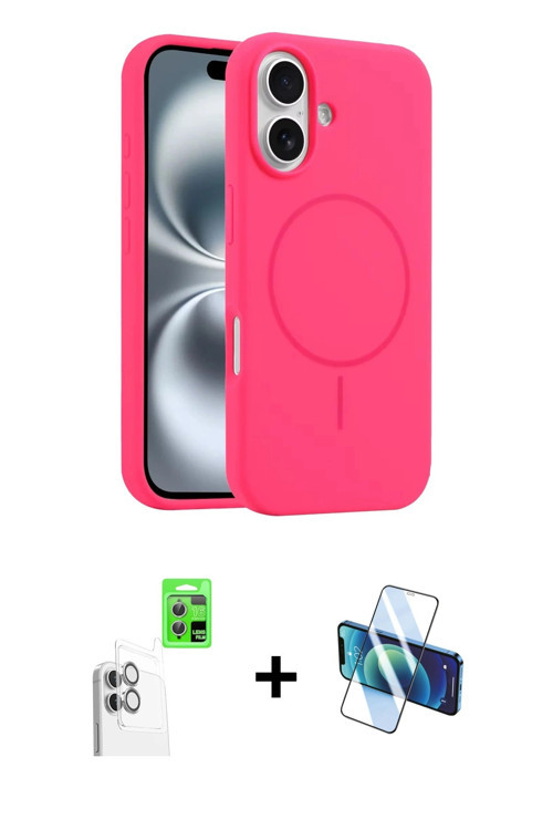 ieg™ iPhone 16 Plus Kılıf Yankı Form Serisi - Siyah 3D Antistatik Cam Ekran Koruyucu + Beyaz Raze Me