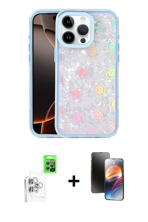 ieg™ iPhone 16 Pro Kılıf Odak Prime - Siyah 3D Antistatik Mat Seramik Nano Ekran Koruyucu + Beyaz Ra
