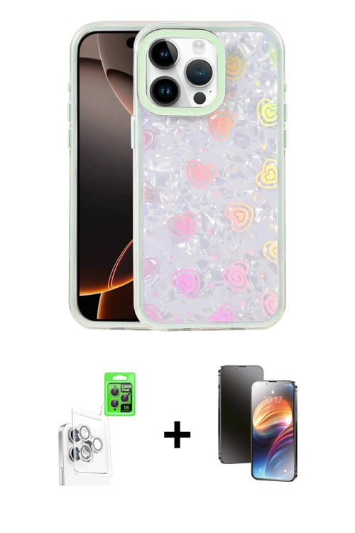 ieg™ iPhone 16 Pro Kılıf Odak Prime - Siyah 3D Antistatik Mat Seramik Nano Ekran Koruyucu + Beyaz Ra
