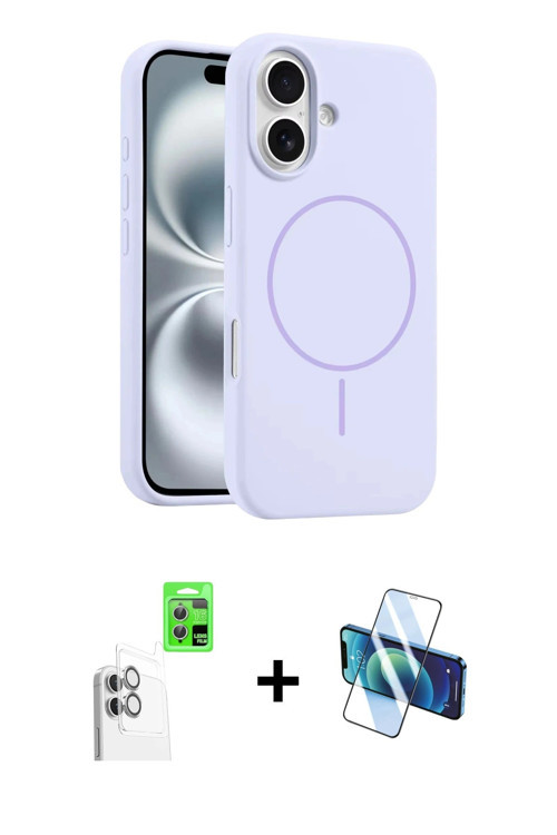 ieg™ iPhone 16 Plus Kılıf Yankı Form Serisi - Siyah 3D Antistatik Cam Ekran Koruyucu + Beyaz Raze Me