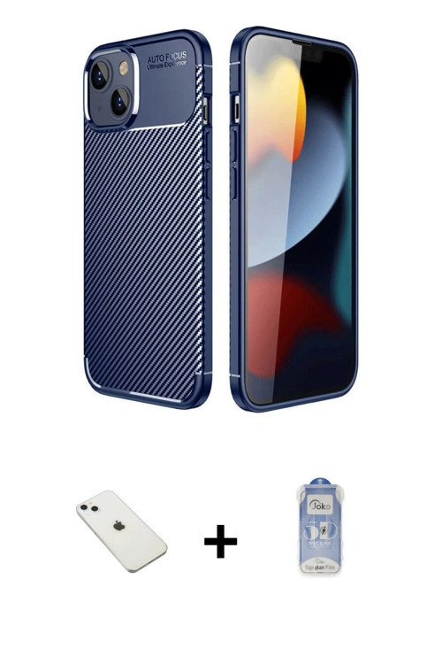 ieg™ iPhone 14 Kılıf Eksen Form Prime - Siyah Joko Magic 5D Cam + Sierra Blue Diamond Kamera Lens