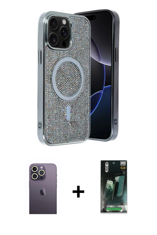 ieg™ iPhone 12 Pro Kılıf Eksen Çizgi - Şeffaf 360 Full Body Arka Koruyucu + Beyaz Neon Fosforlu Kame