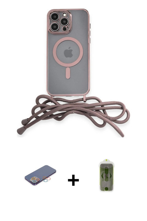 ieg™ iPhone 12 Pro Max Kılıf Eksen Özel Seri - Siyah Joko Magic 5D Hayalet Cam + Pembe Renkli Kamera