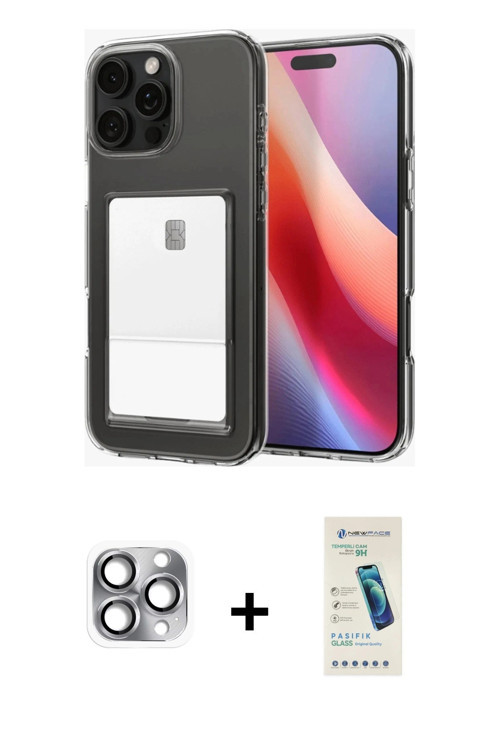 ieg™ iPhone 16 Pro Max Kılıf Doruk Klasik Koleksiyonu - Şeffaf Pasifik Cam Ekran Koruyucu + Gri Pers