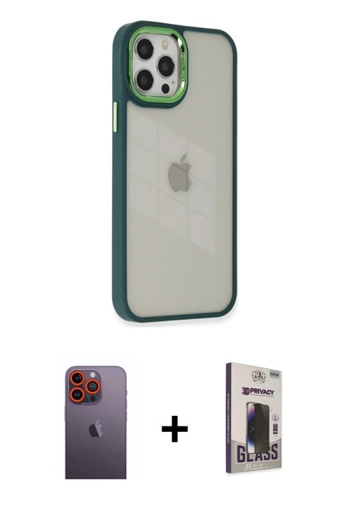 ieg™ iPhone 12 Pro Max Kılıf Eksen Doku Prime - Siyah Bilvis Hayalet Cam Ekran Koruyucu + Turuncu Ne