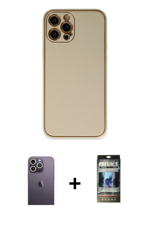 ieg™ iPhone 12 Pro Kılıf Yadigar Klasik - Siyah 34D Hayalet Izgaralı Cam + Beyaz Neon Fosforlu Kamer
