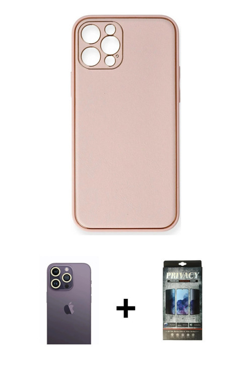ieg™ iPhone 12 Pro Kılıf Yadigar Klasik - Siyah 34D Hayalet Izgaralı Cam + Beyaz Neon Fosforlu Kamer