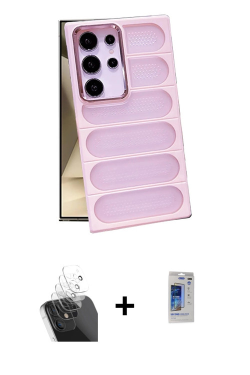 ieg™ Galaxy S24 Ultra Kılıf Yadigar Doku Özel Seri - Siyah Durable Full Glue Curved Hayalet Cam + Şe