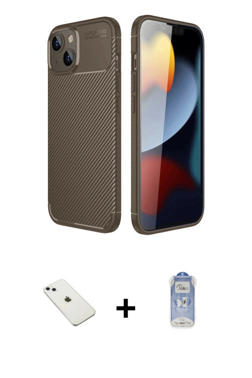 ieg™ iPhone 14 Kılıf Eksen Form Prime - Siyah Joko Magic 5D Cam + Sierra Blue Diamond Kamera Lens