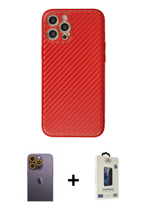 ieg™ iPhone 12 Pro Max Kılıf Ahenk Işık - Siyah Bilvis Hayalet Cam Ekran Koruyucu + Sarı Neon Fosfor